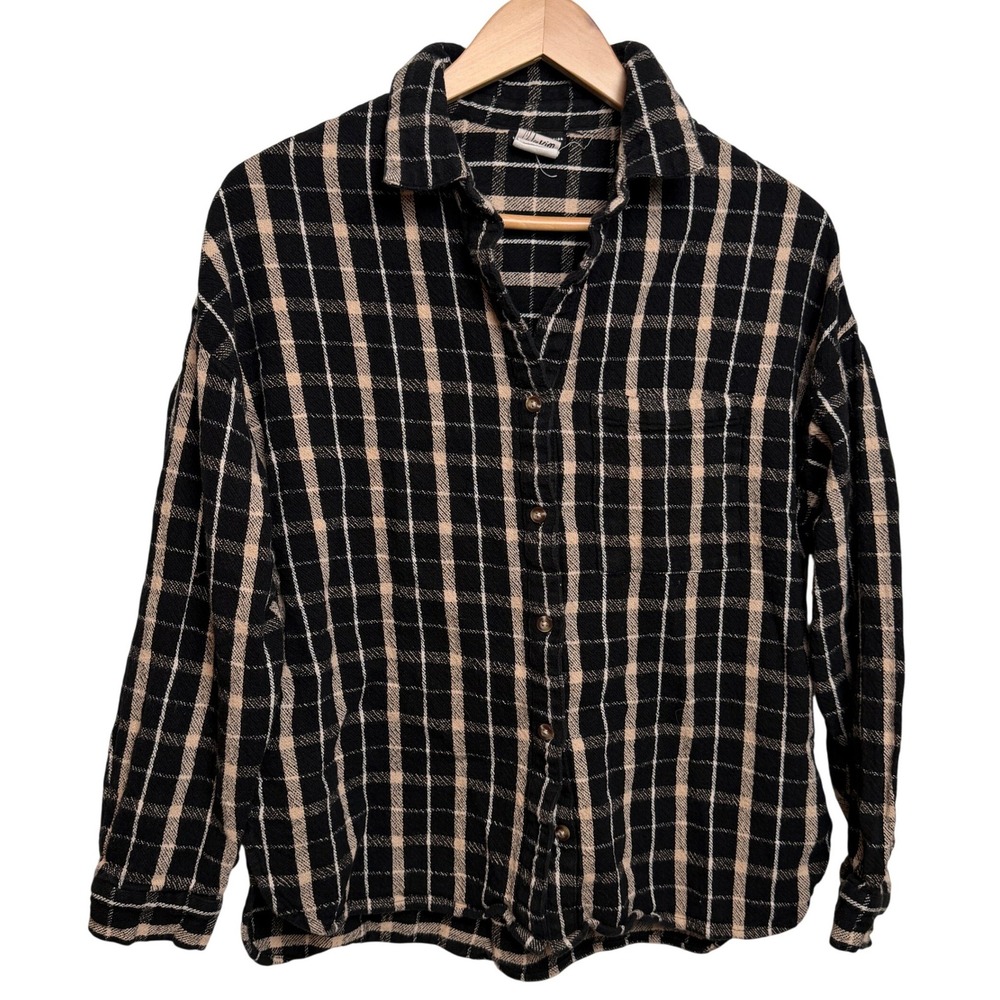 Roxy Womens Grunge Flannel Shirt S Black Tan Soft 90s Layering Cabin Fall Winter